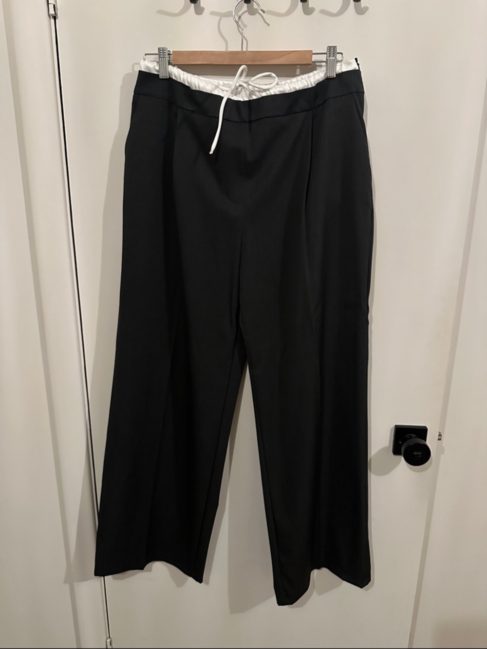 Zara Dark Grey Wide-Leg Trousers with White Drawstring Waist